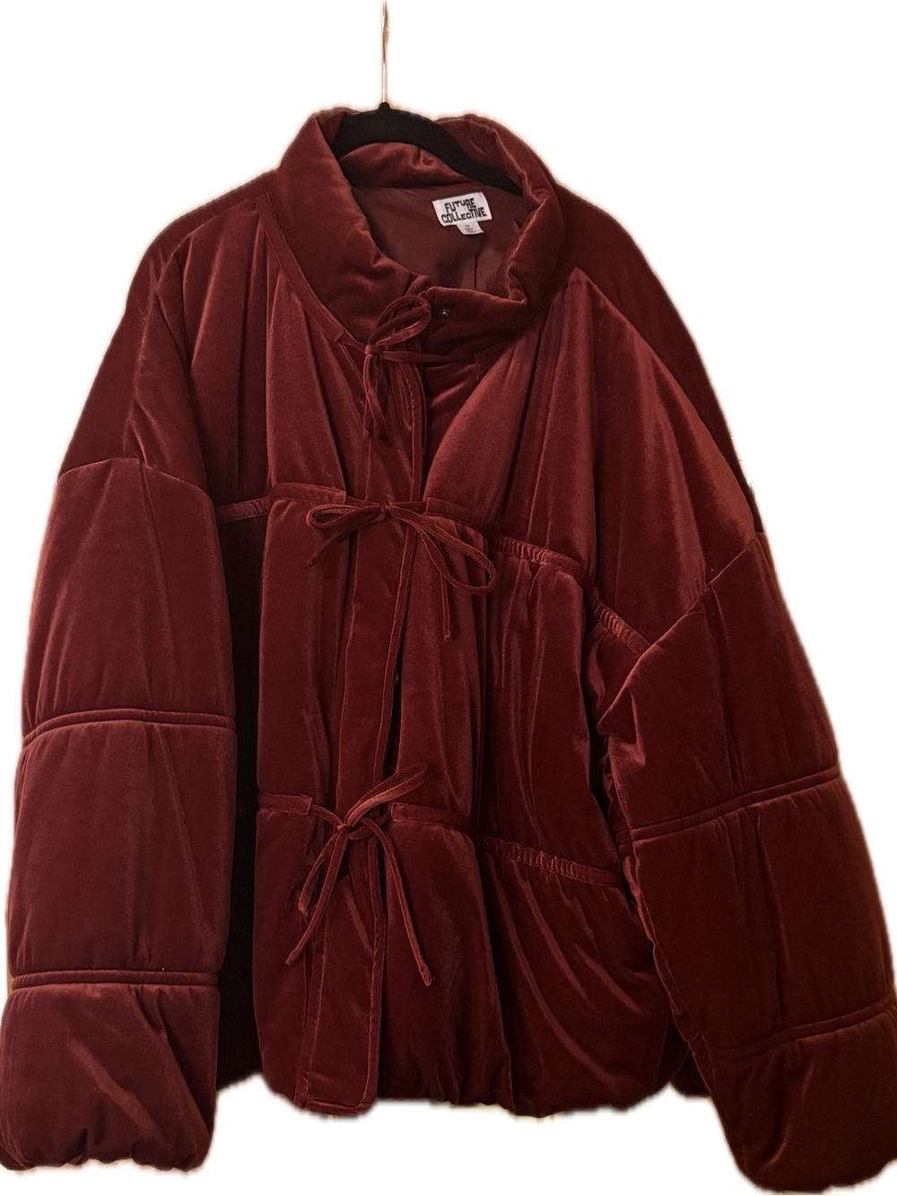 Target Future Collective Women’s Velvet Bow-Tie Puffer Jacket in 3X